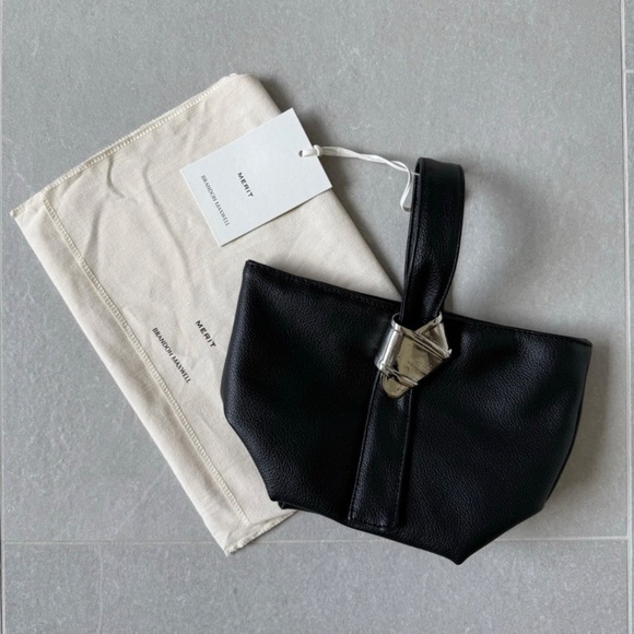 NEW! Merit x Brandon Maxwell Black Leather Bag Pouch Handbag Clutch - Picture 6 of 9